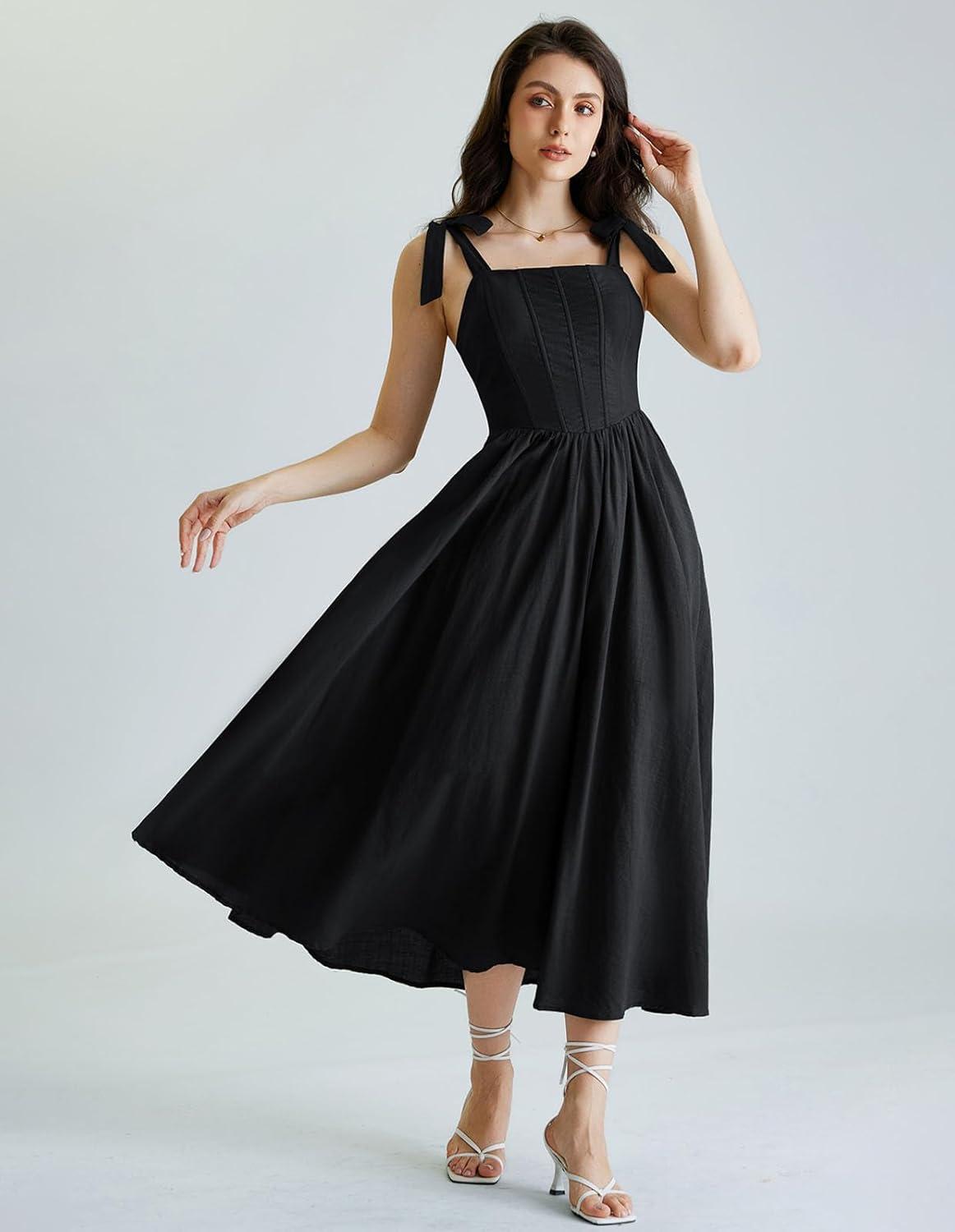 image:imageScarlet Darkness Women Renaissance Corset Dress Square Neck Cottagecore Fishbone SundressBlack