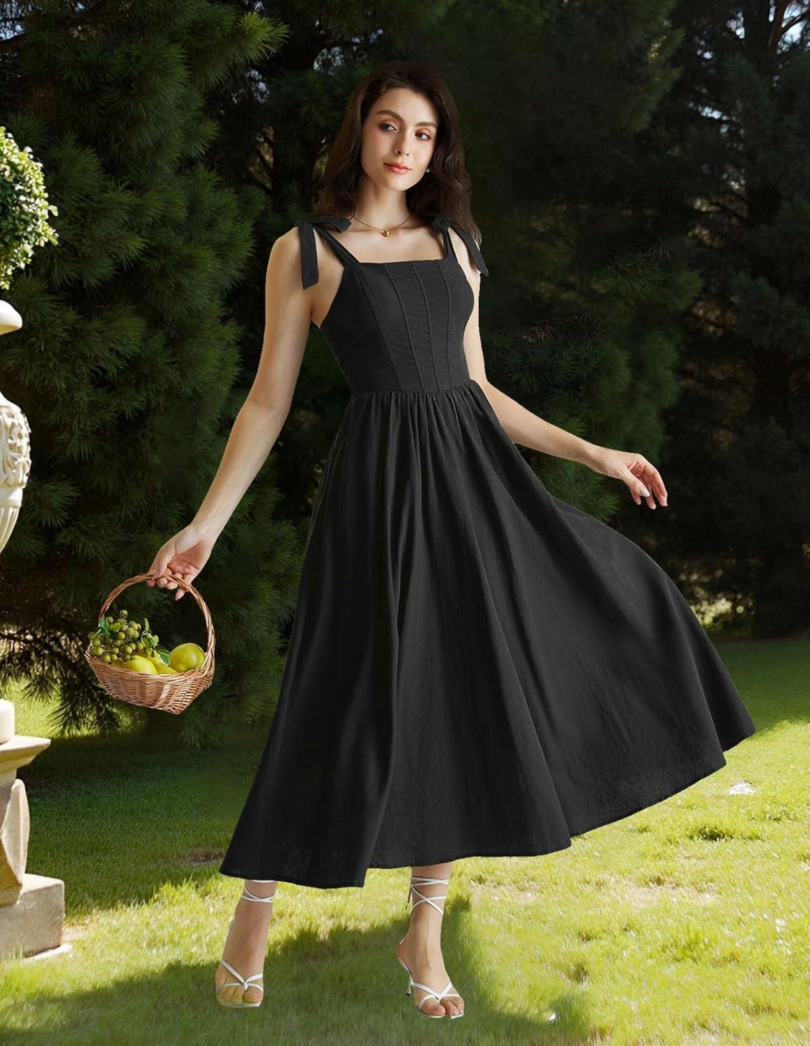 image:imageScarlet Darkness Women Renaissance Corset Dress Square Neck Cottagecore Fishbone SundressBlack