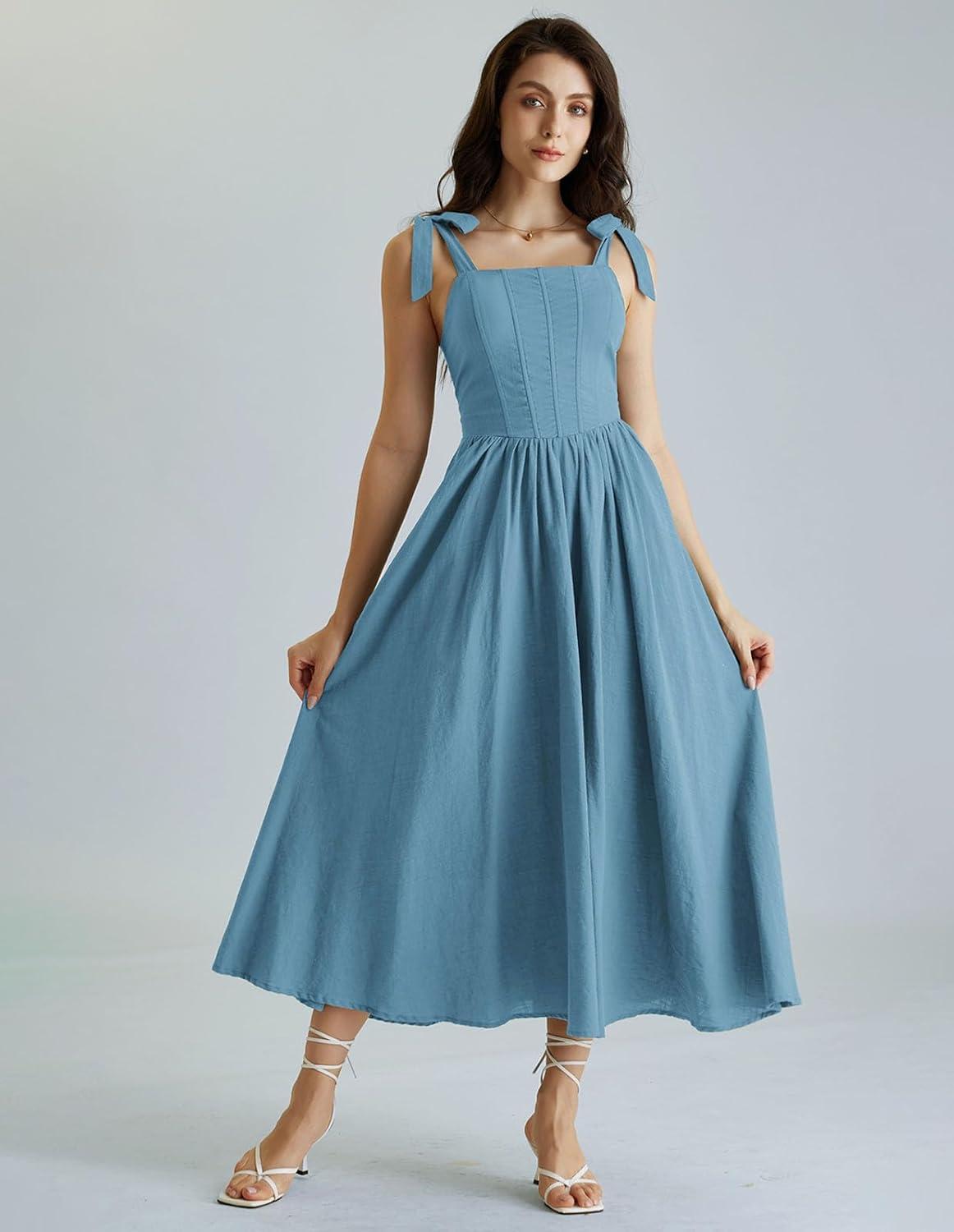 image:imageScarlet Darkness Women Renaissance Corset Dress Square Neck Cottagecore Fishbone SundressDusty Blue