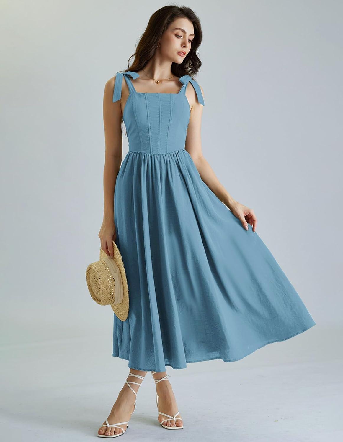 image:imageScarlet Darkness Women Renaissance Corset Dress Square Neck Cottagecore Fishbone SundressDusty Blue