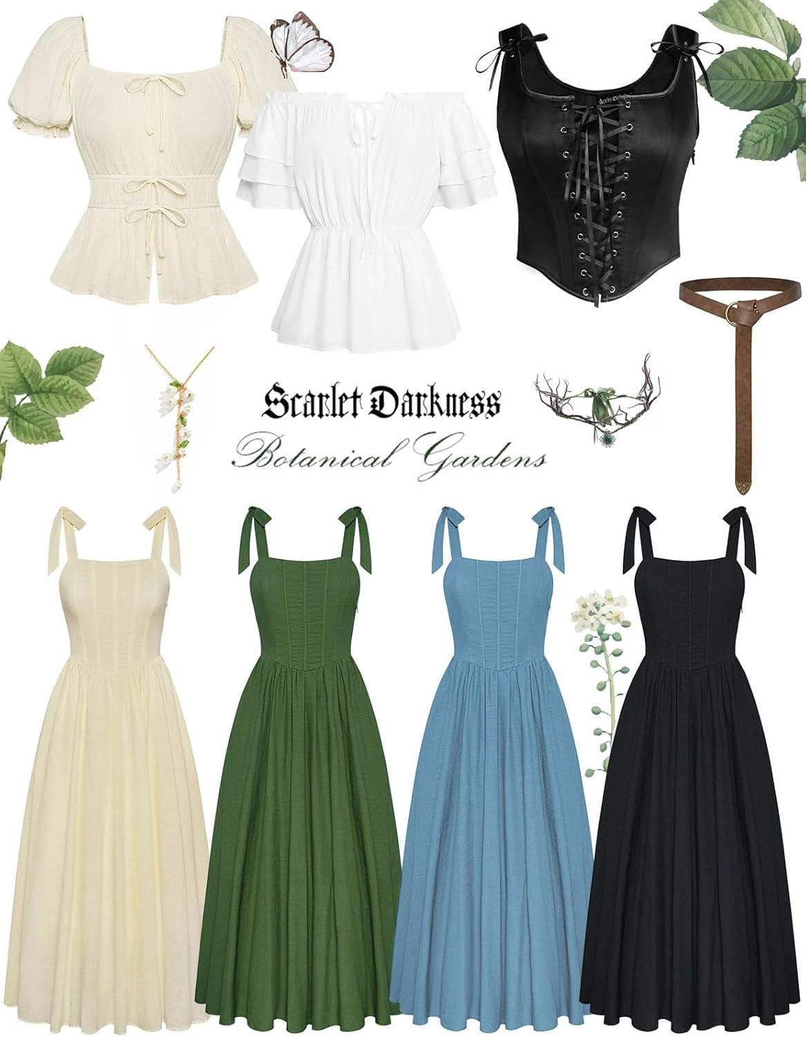image:imageScarlet Darkness Women Renaissance Corset Dress Square Neck Cottagecore Fishbone SundressDusty Blue