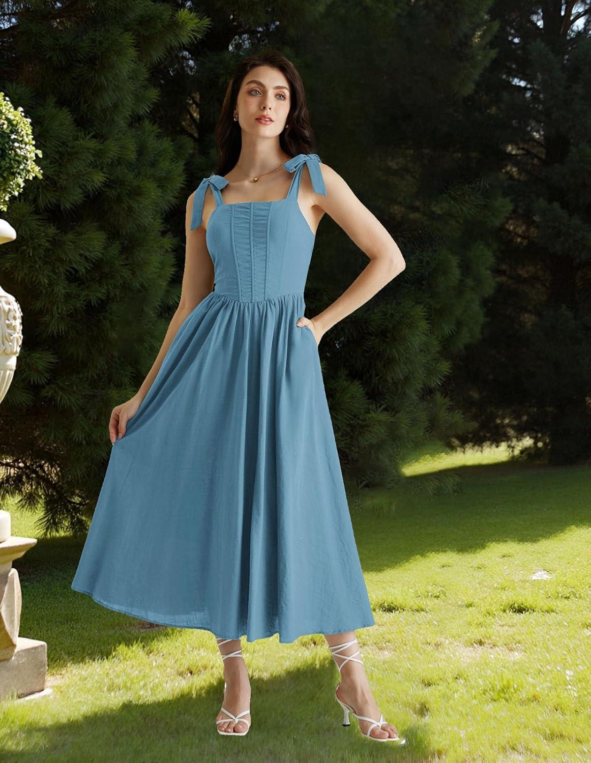 image:imageScarlet Darkness Women Renaissance Corset Dress Square Neck Cottagecore Fishbone SundressDusty Blue