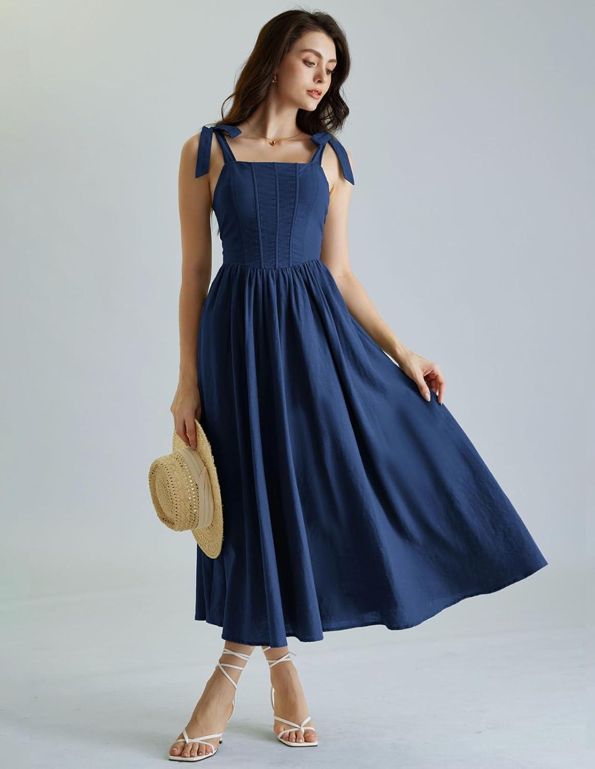 image:imageScarlet Darkness Women Renaissance Corset Dress Square Neck Cottagecore Fishbone SundressNavy