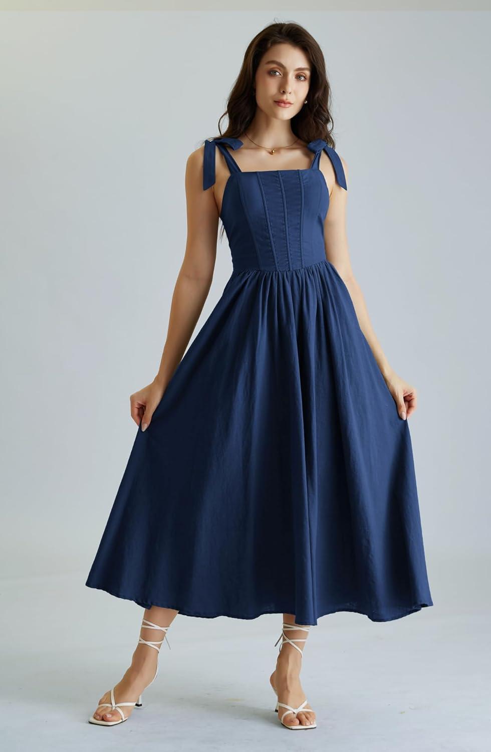 image:imageScarlet Darkness Women Renaissance Corset Dress Square Neck Cottagecore Fishbone SundressNavy