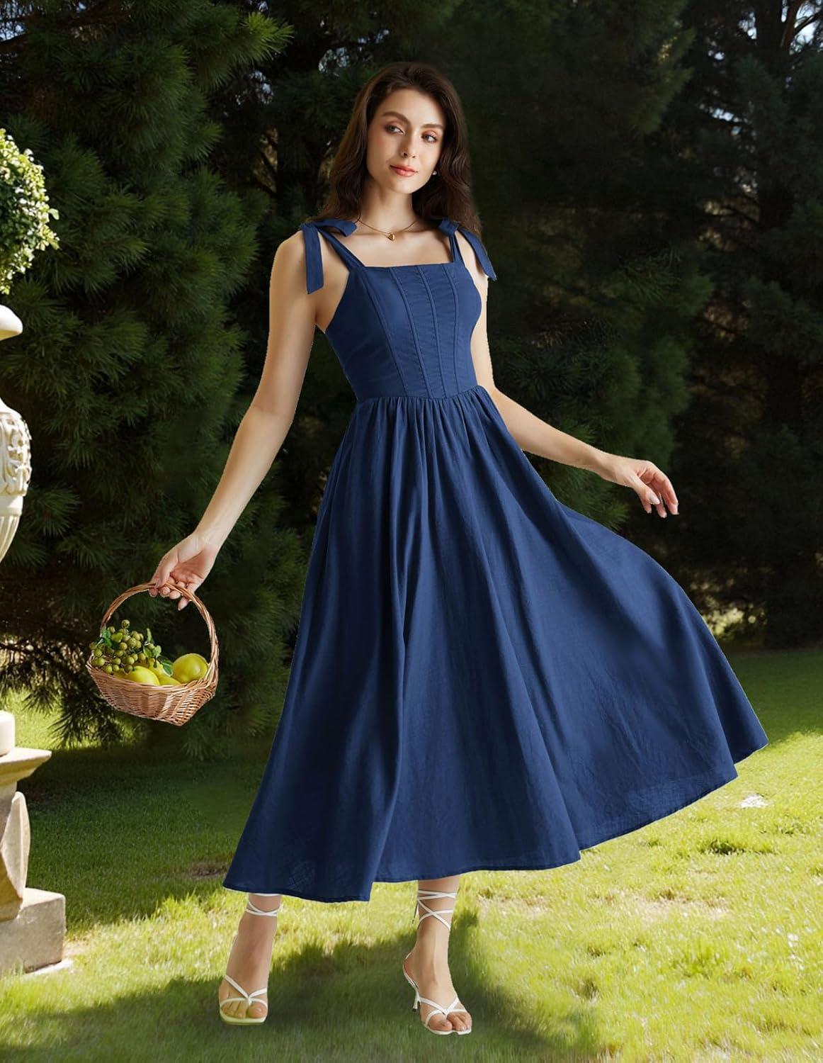 image:imageScarlet Darkness Women Renaissance Corset Dress Square Neck Cottagecore Fishbone SundressNavy