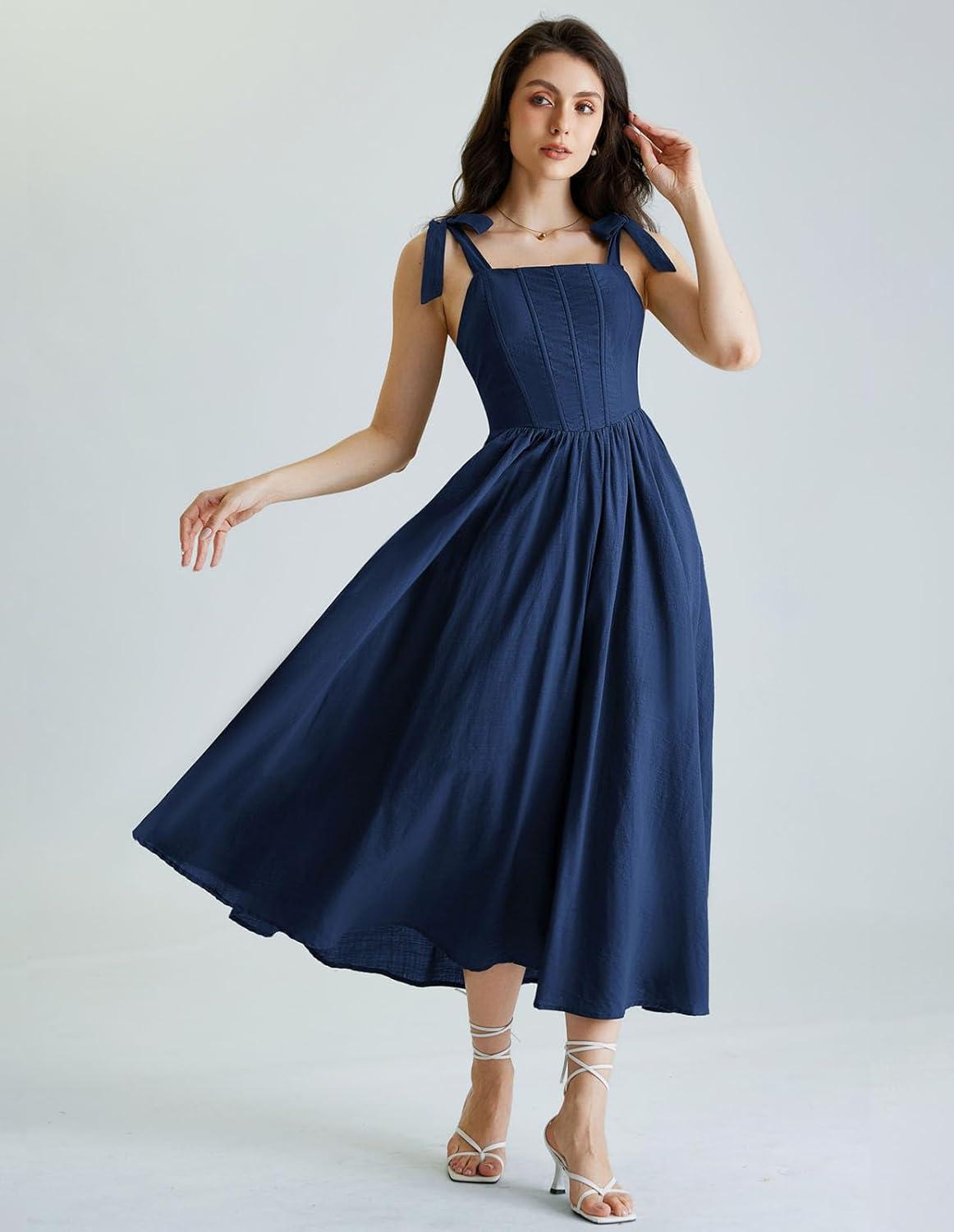 image:imageScarlet Darkness Women Renaissance Corset Dress Square Neck Cottagecore Fishbone SundressNavy