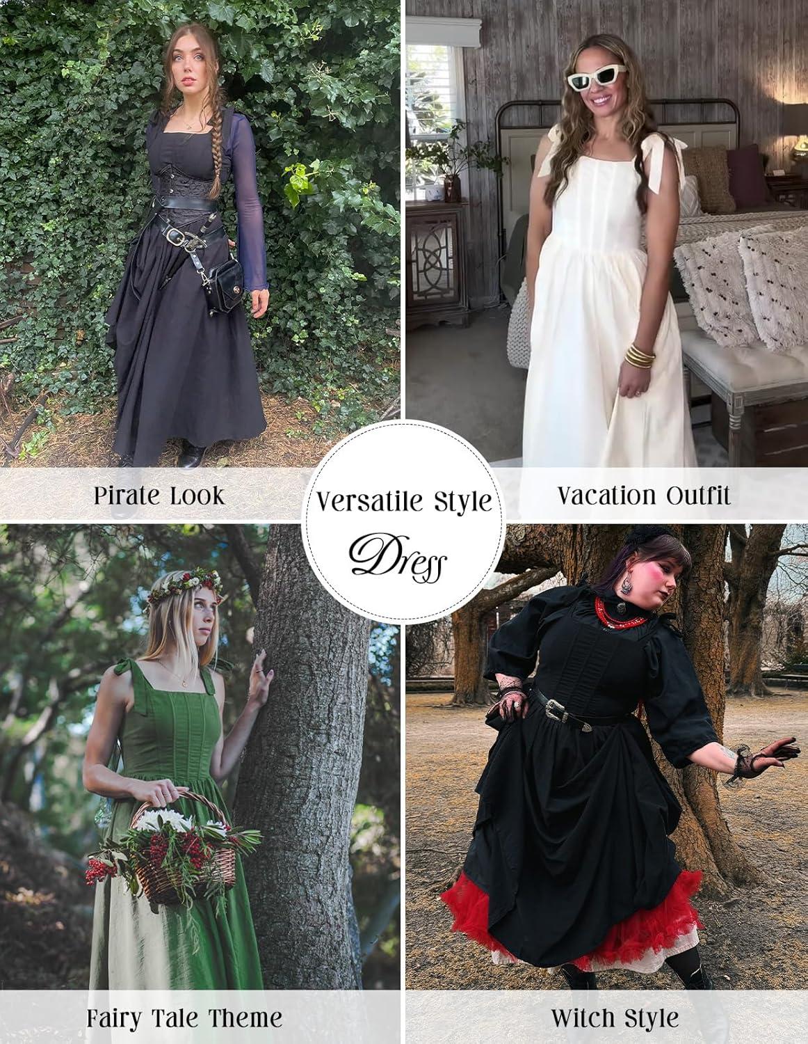 image:imageScarlet Darkness Women Renaissance Corset Dress Square Neck Cottagecore Fishbone SundressNavy