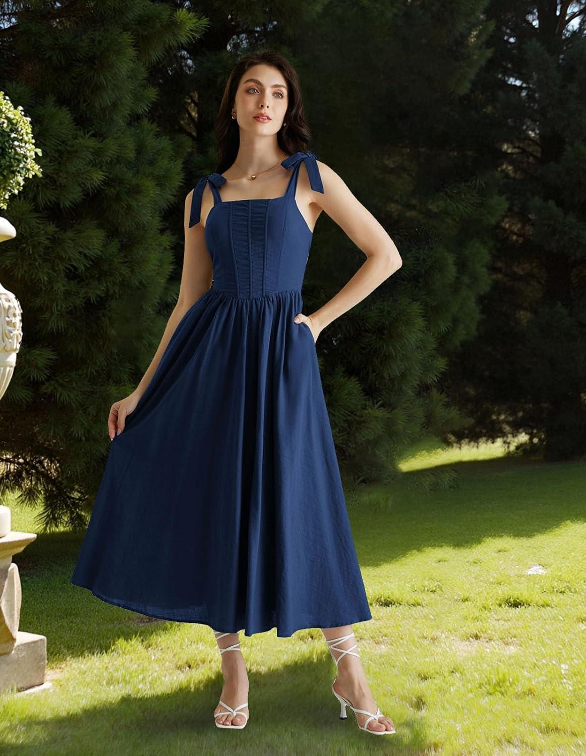 image:imageScarlet Darkness Women Renaissance Corset Dress Square Neck Cottagecore Fishbone SundressNavy