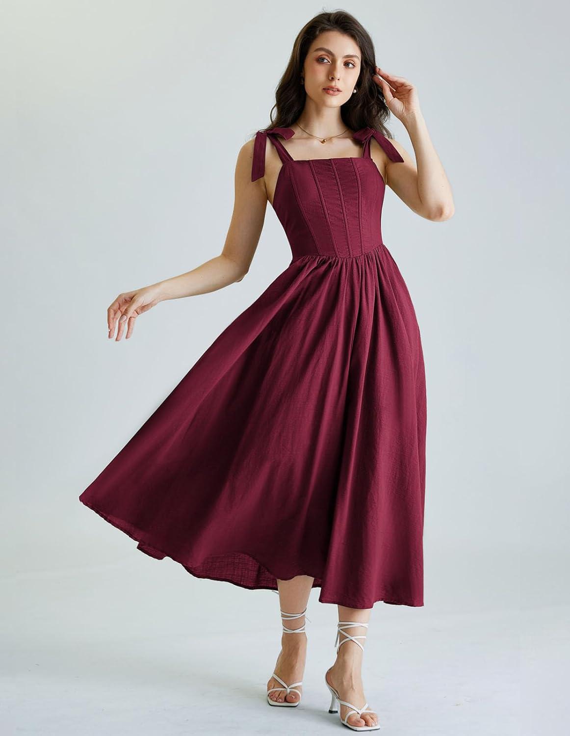 image:imageScarlet Darkness Women Renaissance Corset Dress Square Neck Cottagecore Fishbone SundressWine