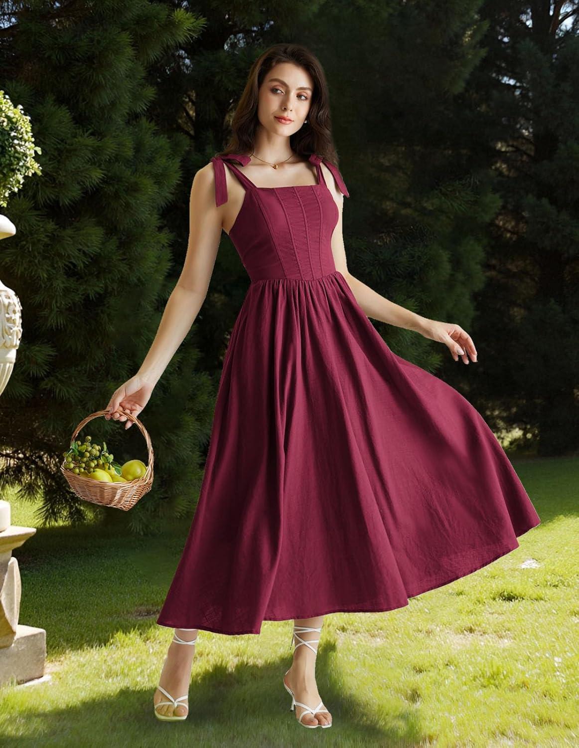 image:imageScarlet Darkness Women Renaissance Corset Dress Square Neck Cottagecore Fishbone SundressWine
