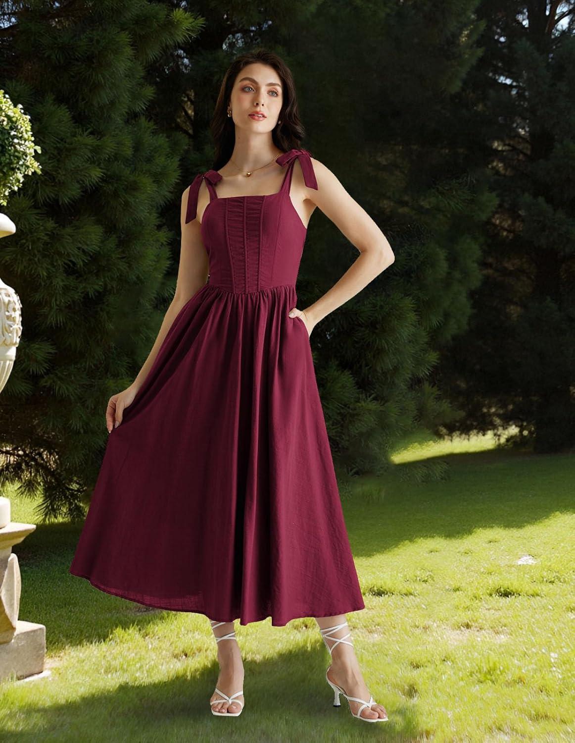 image:imageScarlet Darkness Women Renaissance Corset Dress Square Neck Cottagecore Fishbone SundressWine