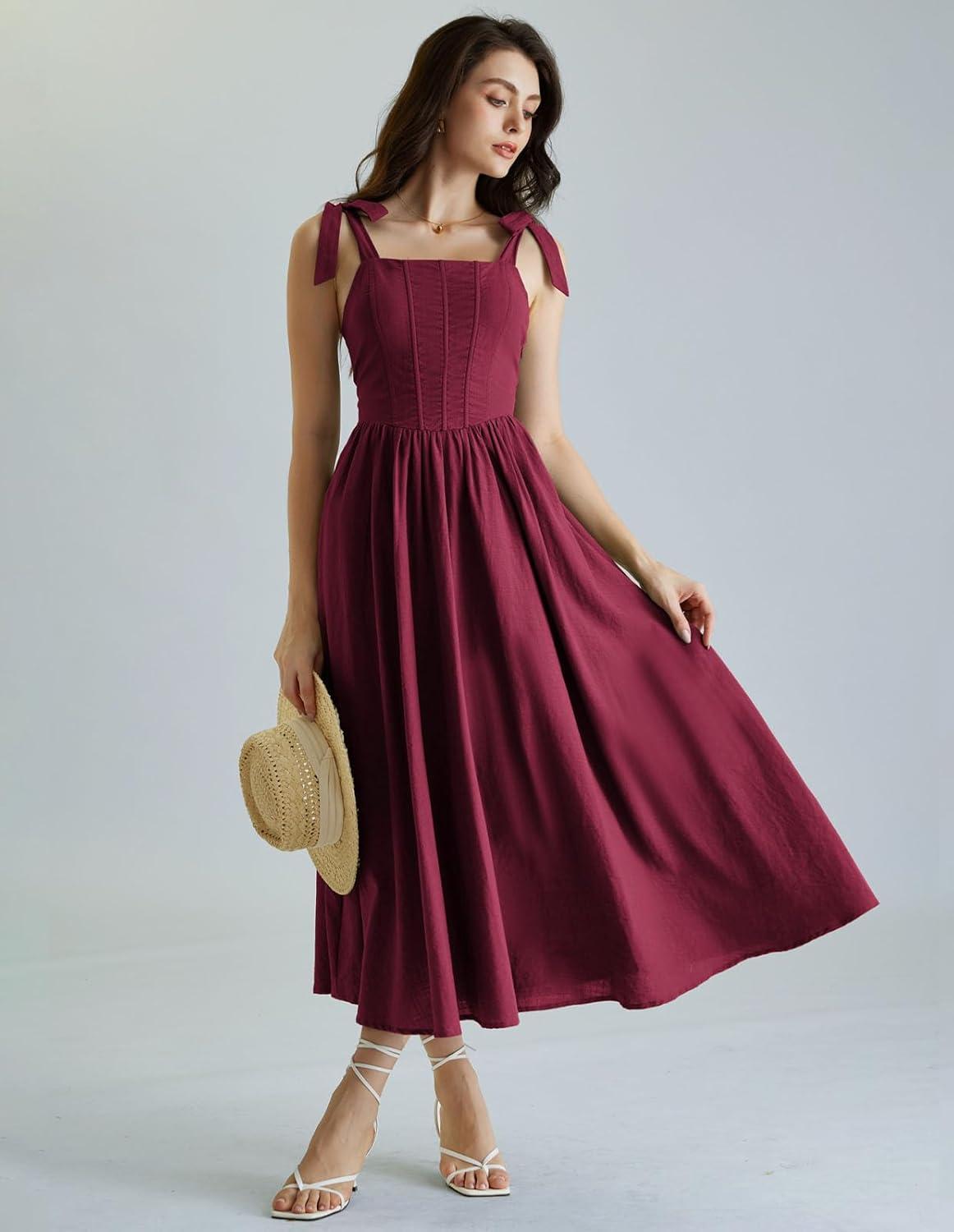 image:imageScarlet Darkness Women Renaissance Corset Dress Square Neck Cottagecore Fishbone SundressWine
