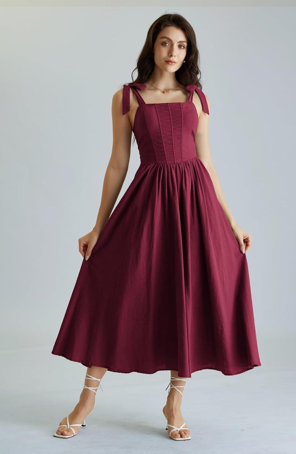 image:imageScarlet Darkness Women Renaissance Corset Dress Square Neck Cottagecore Fishbone SundressWine