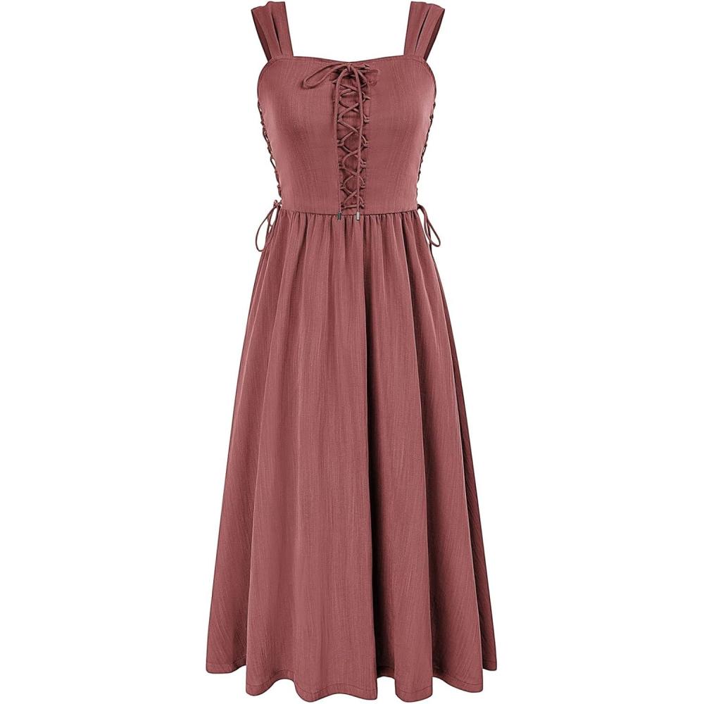 image:imageSCARLET DARKNESS Women Renaissance Summer Corset Dress Medieval Cottagecore Lace Up DressDusty Rose
