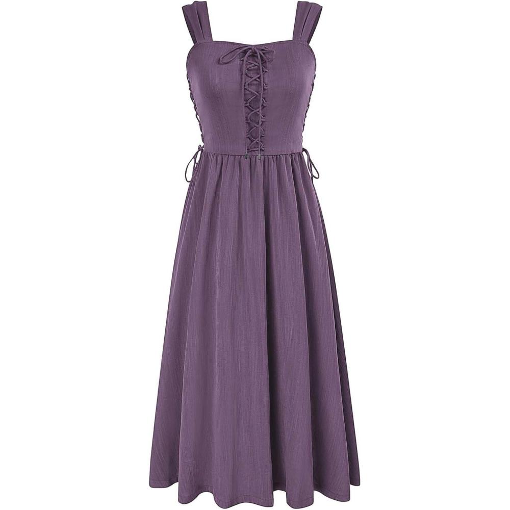 image:imageSCARLET DARKNESS Women Renaissance Summer Corset Dress Medieval Cottagecore Lace Up DressPurple