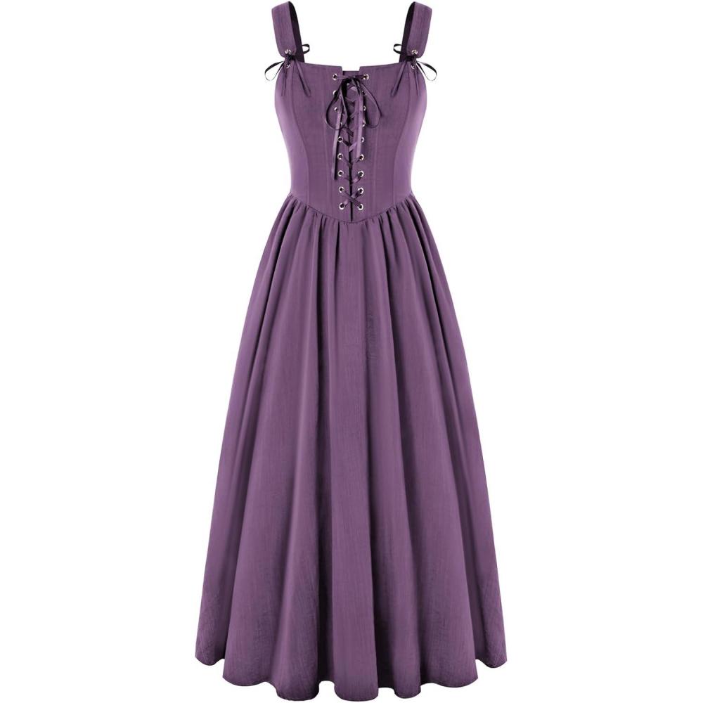image:imageScarlet Darkness Renaissance Dress Women Lace Up Cottagecore Sleeveless Long Dress Medieval CostumePurple