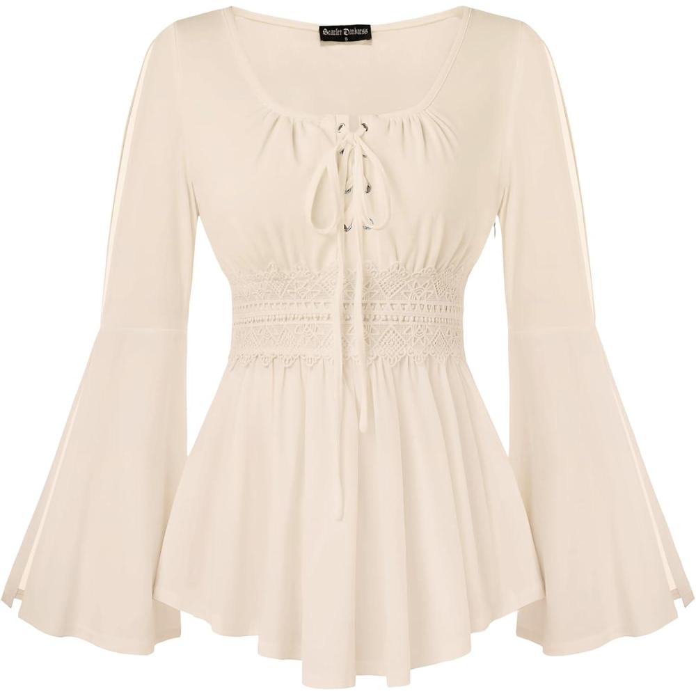 image:imageScarlet Darkness Renaissance Shirt Women Pirate Costume Women Vintage Corset TopsBeige