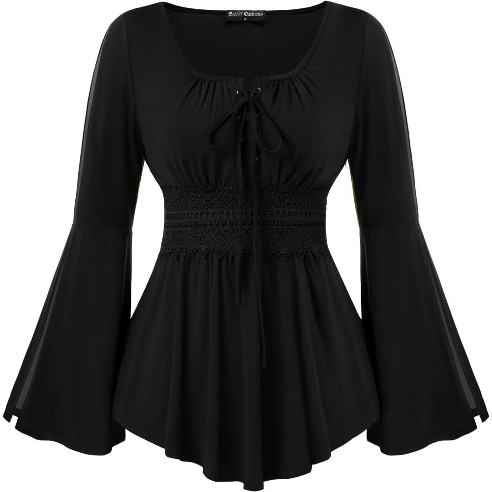 image:imageScarlet Darkness Renaissance Shirt Women Pirate Costume Women Vintage Corset TopsBlack