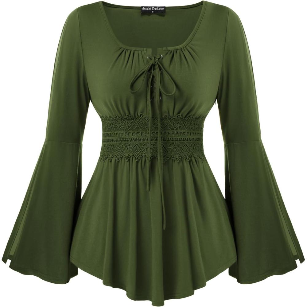 image:imageScarlet Darkness Renaissance Shirt Women Pirate Costume Women Vintage Corset TopsGreen