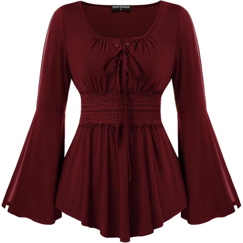 image:imageScarlet Darkness Renaissance Shirt Women Pirate Costume Women Vintage Corset TopsWine