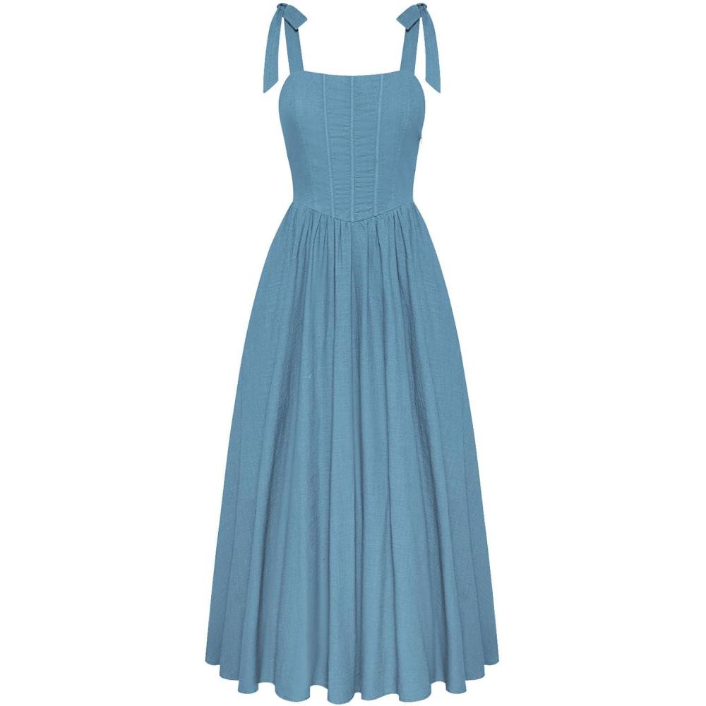 image:imageScarlet Darkness Women Renaissance Corset Dress Square Neck Cottagecore Fishbone SundressDusty Blue