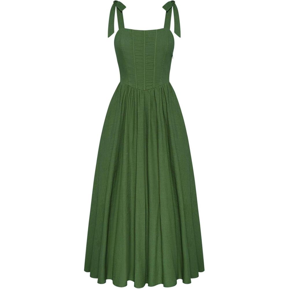 image:imageScarlet Darkness Women Renaissance Corset Dress Square Neck Cottagecore Fishbone SundressGreen