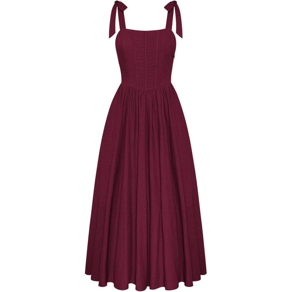 image:imageScarlet Darkness Women Renaissance Corset Dress Square Neck Cottagecore Fishbone SundressWine
