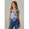 image:imageSCARLET DARKNESS Bustier Tops for Women Renaissance Floral Lace Up Bodyshaper Corset with ZipperBlue Bloom