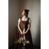 image:imageSCARLET DARKNESS Renaissance Costume Women Peasant Medieval Dress Short Sleeve Maxi Fairy Dresses with PocketsDark Brown
