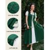 image:imageSCARLET DARKNESS Renaissance Costume Women Peasant Medieval Dress Short Sleeve Maxi Fairy Dresses with PocketsDark Green