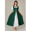 image:imageSCARLET DARKNESS Renaissance Costume Women Peasant Medieval Dress Short Sleeve Maxi Fairy Dresses with PocketsDark Green