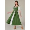 image:imageSCARLET DARKNESS Renaissance Costume Women Peasant Medieval Dress Short Sleeve Maxi Fairy Dresses with PocketsGreen
