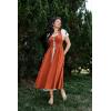 image:imageSCARLET DARKNESS Renaissance Costume Women Peasant Medieval Dress Short Sleeve Maxi Fairy Dresses with PocketsOrange