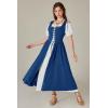 image:imageSCARLET DARKNESS Renaissance Costume Women Peasant Medieval Dress Short Sleeve Maxi Fairy Dresses with PocketsRoyal Blue