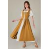 image:imageSCARLET DARKNESS Renaissance Costume Women Peasant Medieval Dress Short Sleeve Maxi Fairy Dresses with PocketsTurmeric