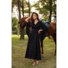 image:imageSCARLET DARKNESS Renaissance Dress Women Bell Sleeve Fairy Dresses Witch Costume Split Maxi Dress with PocketsBlack