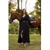 image:imageSCARLET DARKNESS Renaissance Dress Women Bell Sleeve Fairy Dresses Witch Costume Split Maxi Dress with PocketsBlack