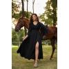 image:imageSCARLET DARKNESS Renaissance Dress Women Bell Sleeve Fairy Dresses Witch Costume Split Maxi Dress with PocketsBlack