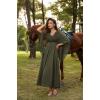 image:imageSCARLET DARKNESS Renaissance Dress Women Bell Sleeve Fairy Dresses Witch Costume Split Maxi Dress with PocketsOlive Green
