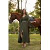 image:imageSCARLET DARKNESS Renaissance Dress Women Bell Sleeve Fairy Dresses Witch Costume Split Maxi Dress with PocketsOlive Green