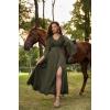 image:imageSCARLET DARKNESS Renaissance Dress Women Bell Sleeve Fairy Dresses Witch Costume Split Maxi Dress with PocketsOlive Green