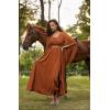 image:imageSCARLET DARKNESS Renaissance Dress Women Bell Sleeve Fairy Dresses Witch Costume Split Maxi Dress with PocketsOrange