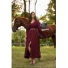 image:imageSCARLET DARKNESS Renaissance Dress Women Bell Sleeve Fairy Dresses Witch Costume Split Maxi Dress with PocketsWine