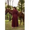 image:imageSCARLET DARKNESS Renaissance Dress Women Bell Sleeve Fairy Dresses Witch Costume Split Maxi Dress with PocketsWine