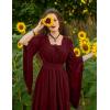 image:imageSCARLET DARKNESS Renaissance Dress Women Bell Sleeve Fairy Dresses Witch Costume Split Maxi Dress with PocketsWine