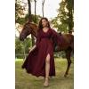 image:imageSCARLET DARKNESS Renaissance Dress Women Bell Sleeve Fairy Dresses Witch Costume Split Maxi Dress with PocketsWine