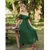 image:imageScarlet Darkness Corset Dress for Women Off Shoulder Renaissance Costume Short Sleeve Milkmaid Dresses with PocketsForest Green