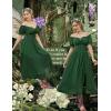 image:imageScarlet Darkness Corset Dress for Women Off Shoulder Renaissance Costume Short Sleeve Milkmaid Dresses with PocketsForest Green