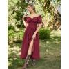 image:imageScarlet Darkness Corset Dress for Women Off Shoulder Renaissance Costume Short Sleeve Milkmaid Dresses with PocketsWine Red