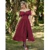 image:imageScarlet Darkness Corset Dress for Women Off Shoulder Renaissance Costume Short Sleeve Milkmaid Dresses with PocketsWine Red